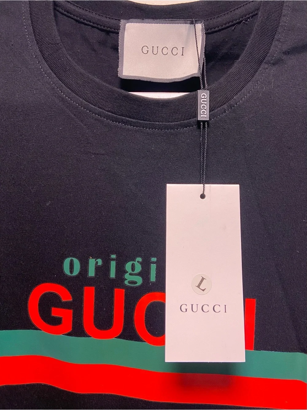 GUCCI Print Black Short Sleeve T-Shirt - Size L